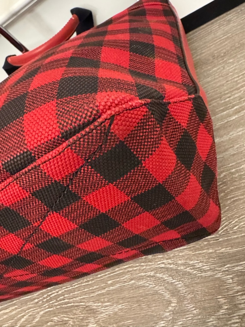Coach Red and Black Buffalo Plaid Canvas Tote - Picture 10 of 14